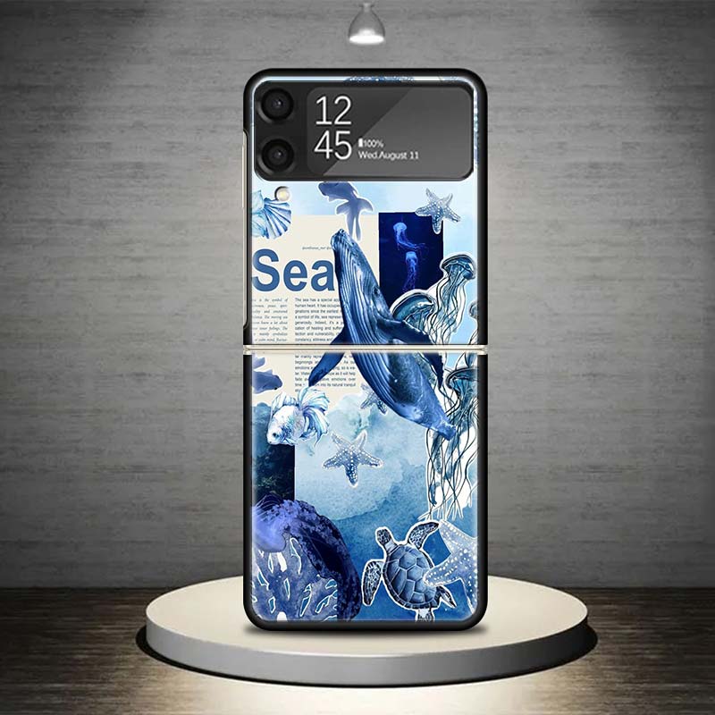 Ocean Starfish Sea Turtle Shark Phone Case For Samsung Galaxy Z Flip 7 6 5 4 3 5G Shockproof Cover Z Flip7 Flip6 ZFlip5 Flip3 Fl