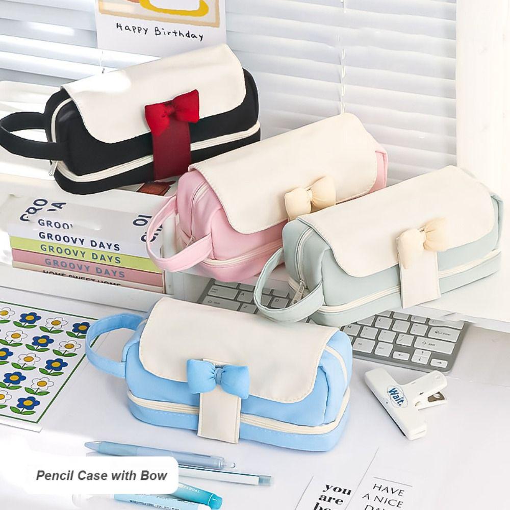 

Сумка для ручек с бантом, двухслойная коробка для ручек, новый органайзер для канцелярских принадлежностей