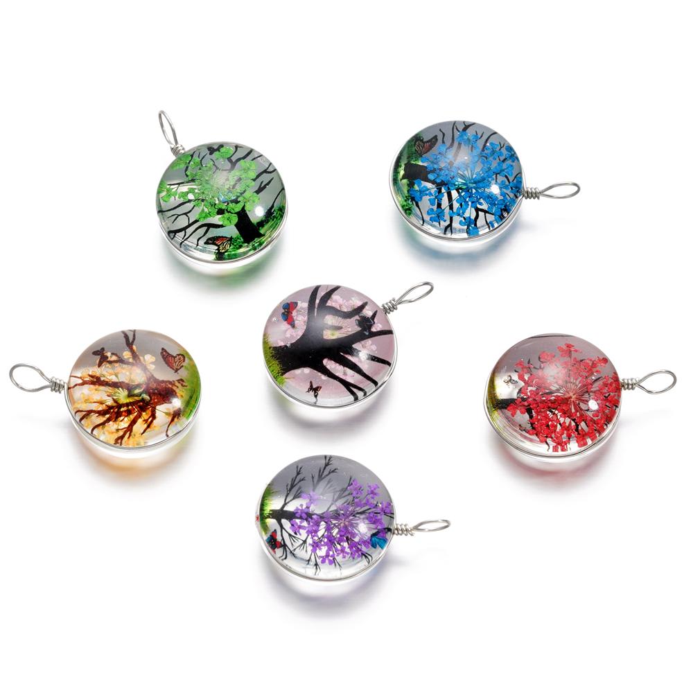 5pcs/lot 20*29mm Crystal Glass Real Dried Flower Round Shape Pendants for DIY Handmade Jewelry Bracelet Necklace Accessories