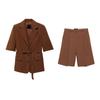 Lapel Half Sleeve Shoelace Suit Outwear 87057896 Mid Waist Pleated Straight Shorts 87067896