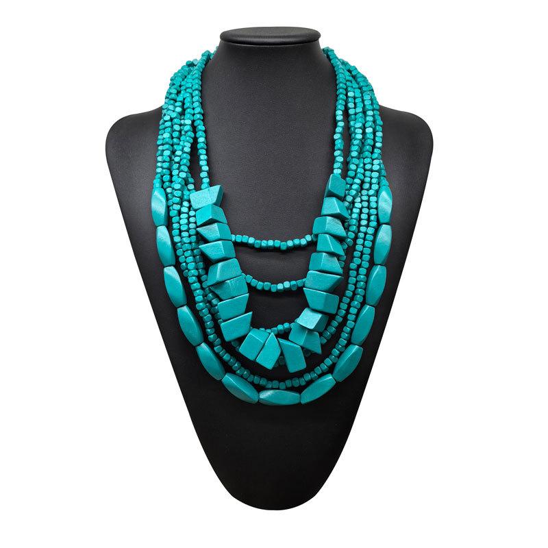 

Неправильной формы цветное ожерелье из деревянных бусин, горячо продаваемый персонализированный модный аксессуар, богемные многослойные чокеры из деревянных бусин