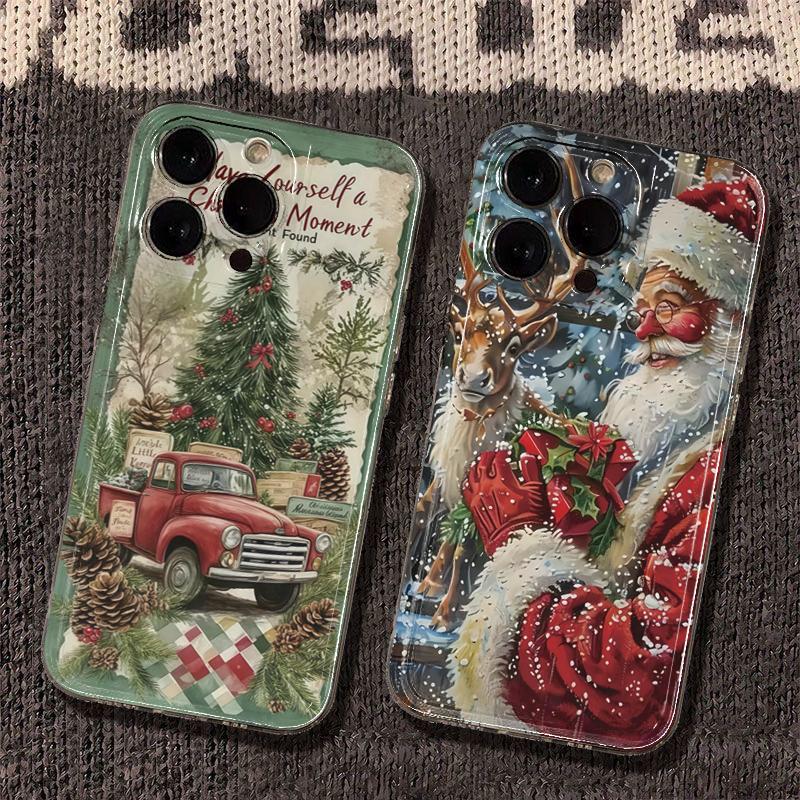 Christmas Santa Claus Vintage Art Clear Phone Case For iPhone 17 16 15 14 13 12 11 Pro Max 7 8 Plus 16E Shockproof Soft Cover