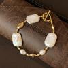 Alien-shaped Cube Freshwater Pearl OT Clasp Necklace, Irregular Metal Sweater Chain