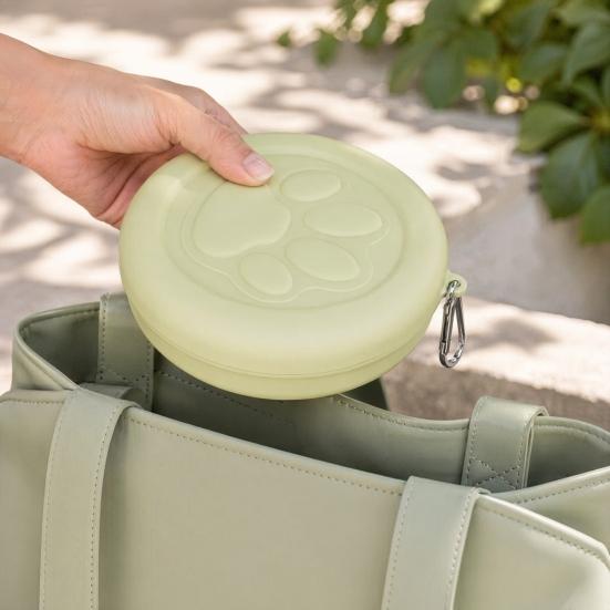 Dog Treat Pouch, Dog Bowl with Metal Carabiner, Puppy Treat Holder, Pet Food Container with Lid for Travel Walking Training Trips