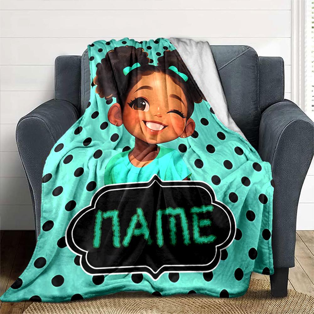 Happy Girl Bow Multi-purpose Customizable Blanket Personalized Text Durable Comfort Versatile for Sofa Couch Office Bed Picnics