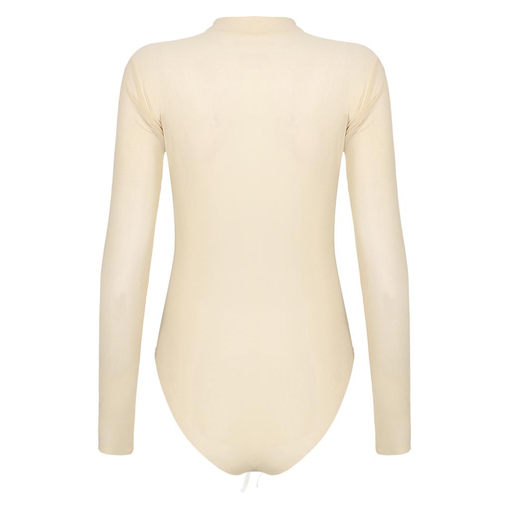 Body Manches Longues Femme Design Transparent Col Rond Maillot de Corps Haut Décolleté Vêtements de Nuit Lingerie