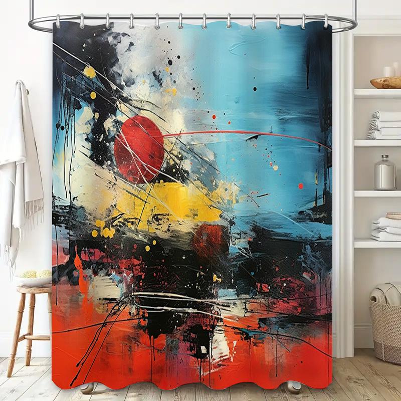 Abstract Art Shower Curtain Modern Colorful Design for Bathroom Decor Waterproof Fabric with Rings Red Yellow Black Blue White B