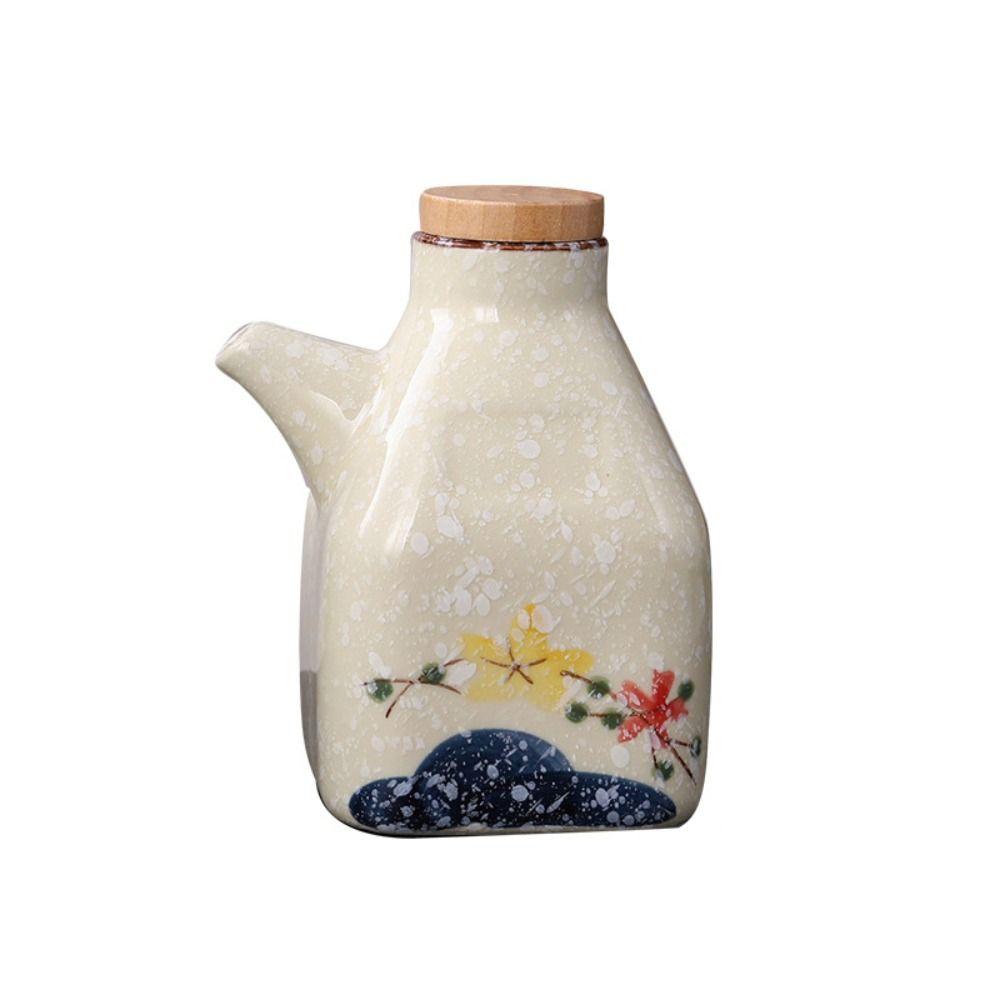Style Creative with Bamboo Lid Ceramic Cruet Pot Spice Jar Condiment Container Seasoning Box
