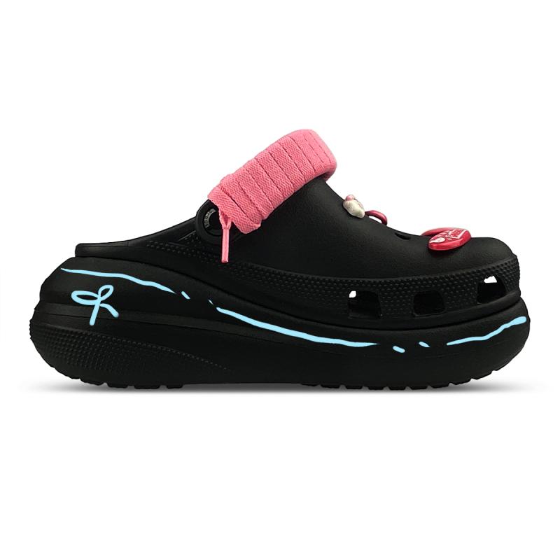 Crocs Crush Clog EVA Old Money LQ Line Graffiti Niedlicher Anhänger Puffy Geschenkbox Lochschuhe Unisex Schwarz