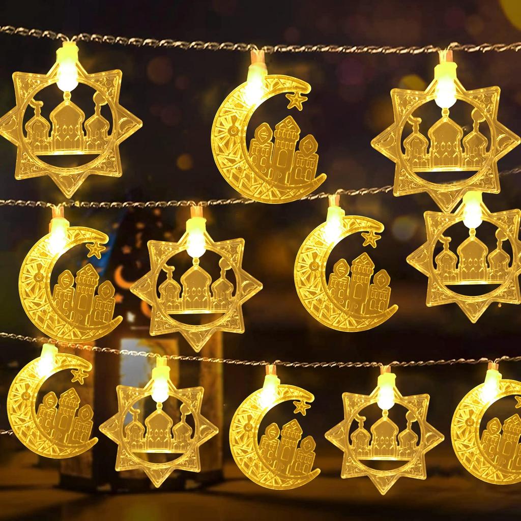 Eid Mubarak Star Castle Moon Castle Light String Ramadan Kareem Decor for Home 2025 Islam Muslim Party Supplies Eid Al-fitr