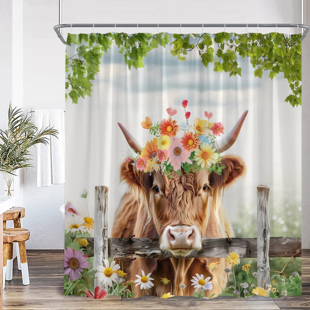 Lustige Tiere Baden Duschvorhänge Hochlandrind Schweine Kaninchen Hunde Badewanne Badezimmer Dekor Polyester Duschvorhänge mit Haken