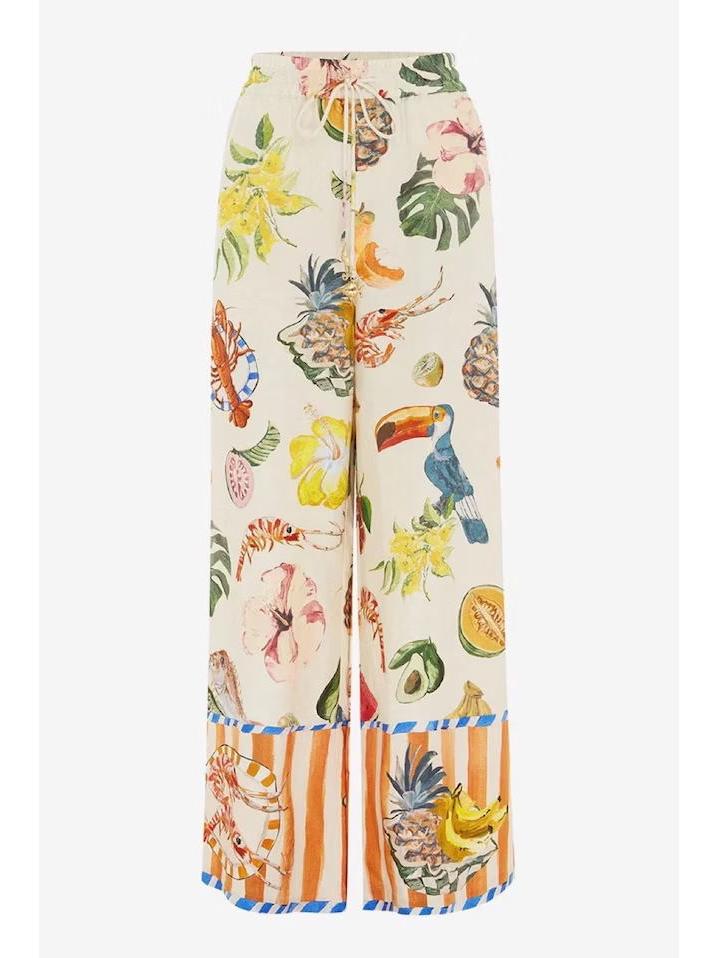 

Европейская и американская мода, повседневный принт, костюм-двойка: Комплект рубашки свободного кроя и брюк широкого кроя Medium