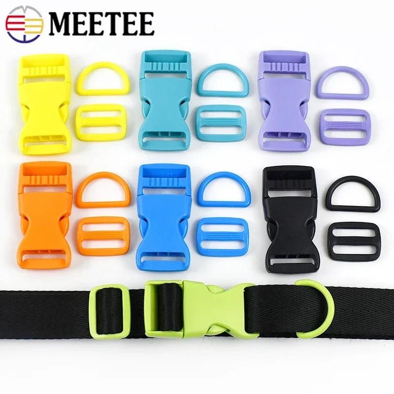 Meetee 2-10Sets Quick Release Buckle Webbing Adjust Clasp Set 15/20/25mm Plastic D Ring Hook for Backpack Safety Chair Accessory