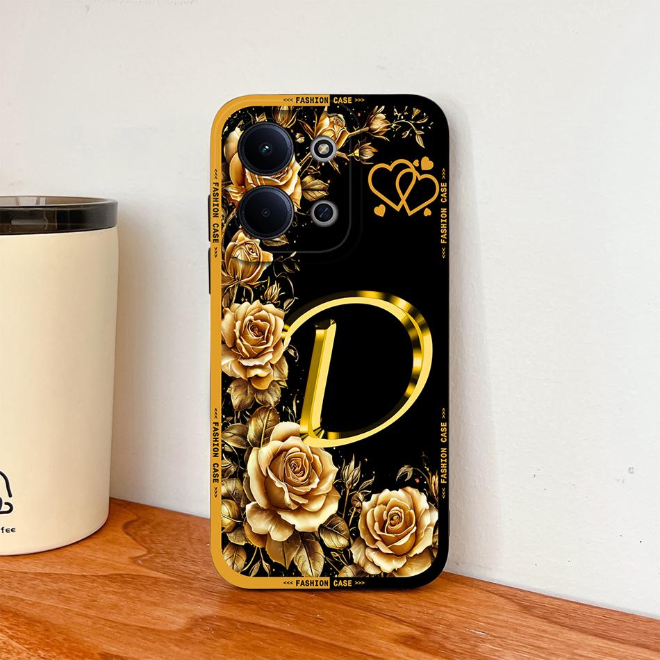 Per Cover Telefono Redmi 15C 4G 5G Fiori Nome Lettere Morbida Silicone Liquido Custodia a Protezione Totale Per Redmi 15 C Alloggiamento Antiurto