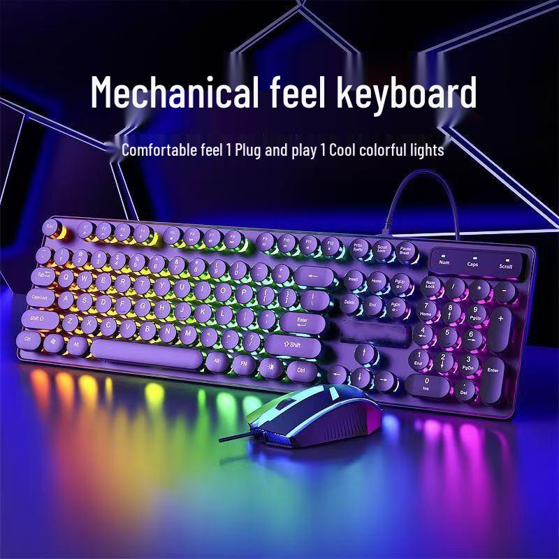 Retro Punk Mechanical Feel Gaming Keyboard & Headset Combo for Desktop/Laptop Gaming