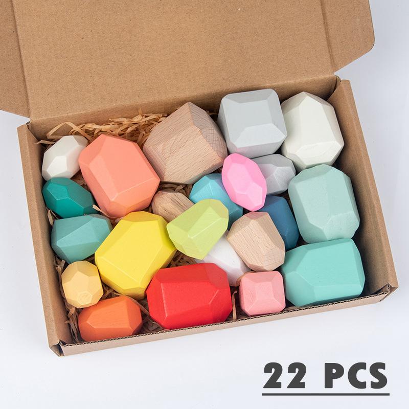 Children Wooden Gem Stone Balanc Building Blocks Educational Toys Creative Nordic Style Stacking Game Rainbow Wooden Toys Gift