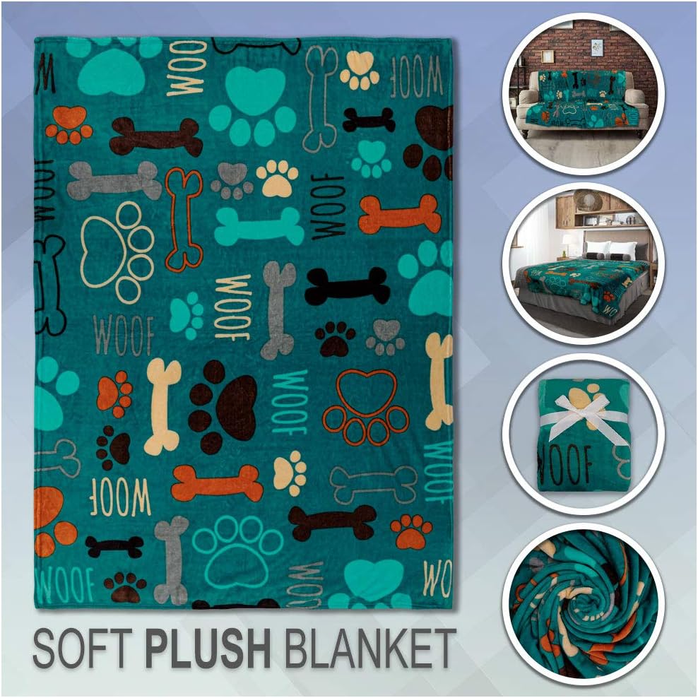 Puppy Paws Dog Lovers Super Soft Throw Blanket - 50x60 Throw Blanket for Bedroom, Living Room, Spring Time, Holidays, Kids, Babies, Adults & Decor,
