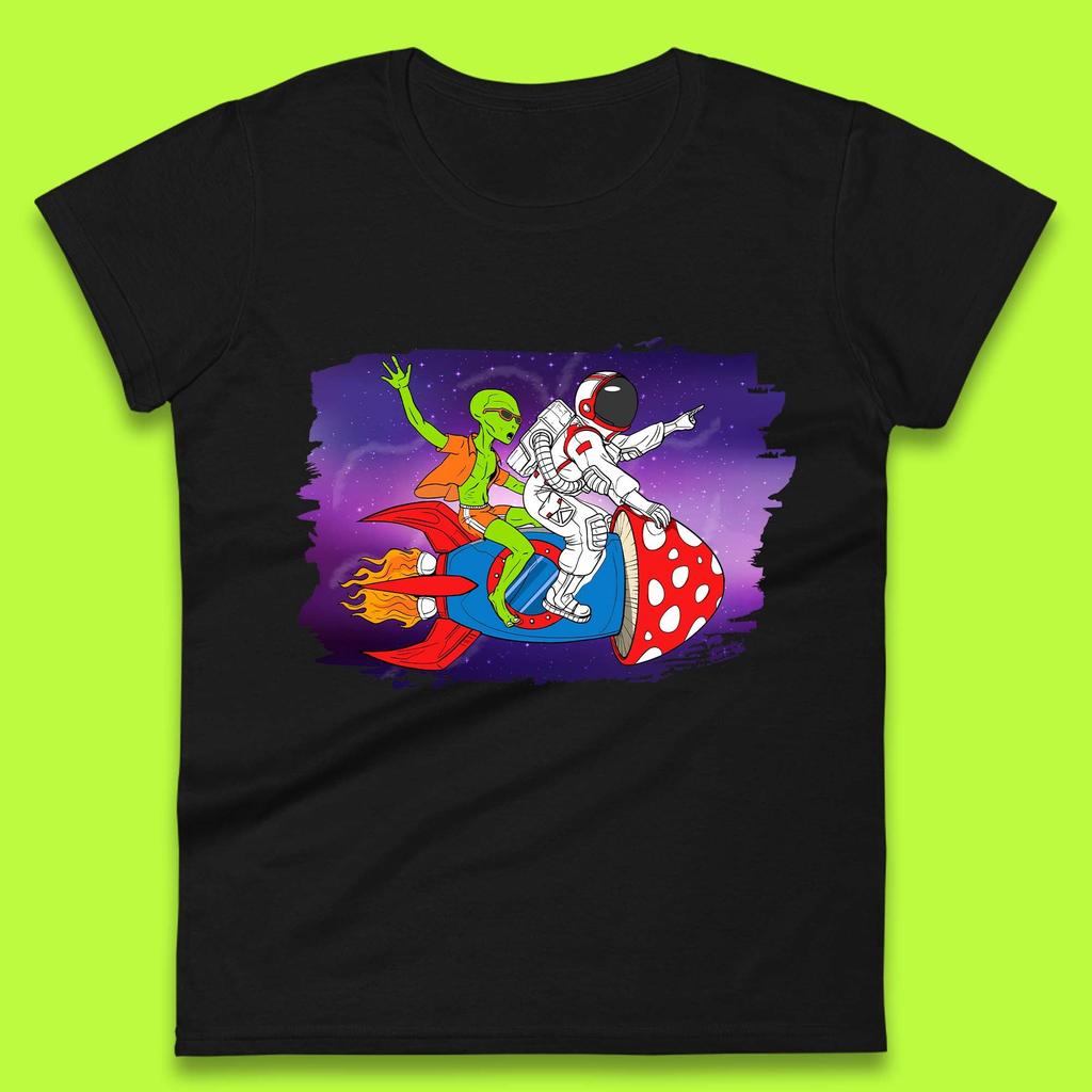 Alien & Astronaut Rocket Ship Womens T-Shirt Mens Tops Tees Unisex