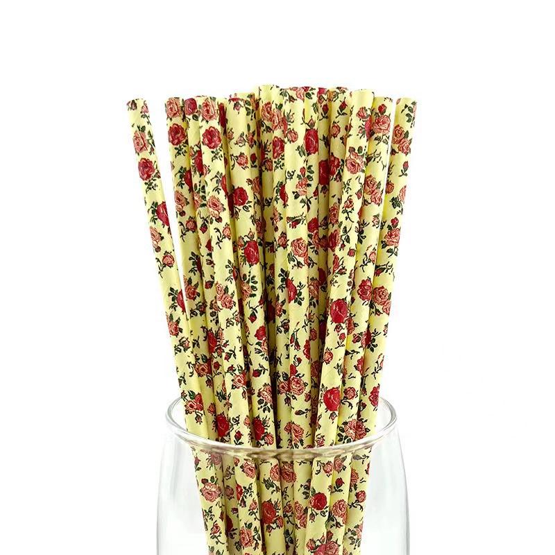 

Disposable Paper Straws Biodegradable Floral Daisy Rose Flower Paper Straws Birthday Wedding Party Desktop Decoration Wholesale