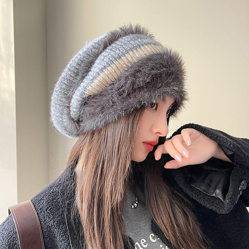 

Женская шапка Осень и Зима Шапка-стопка Плюшевая защита для ушей Вязаная шапка-пуловер Женская повседневная универсальная теплая шапка Шапка-бандана One size чёрный