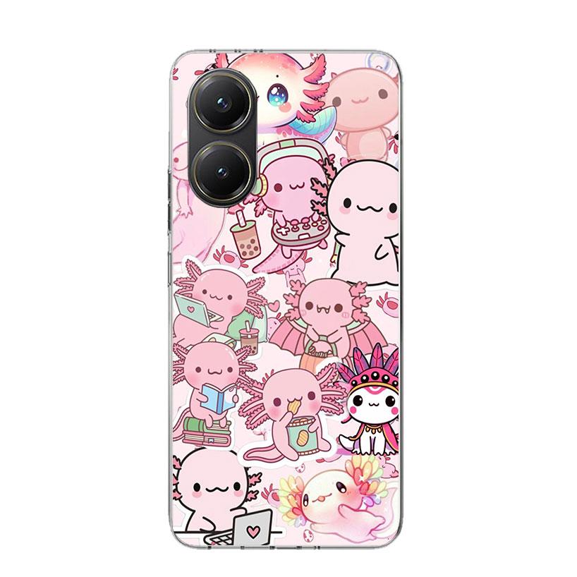 Cute Axolotl Kawaii Phone Case For Xiaomi Poco X7 X6 X5 Pro F7 Ultra Redmi 15C 15 13 13C 12 12C 10 10A 10C 9 9A 9C 9T Cover Poco