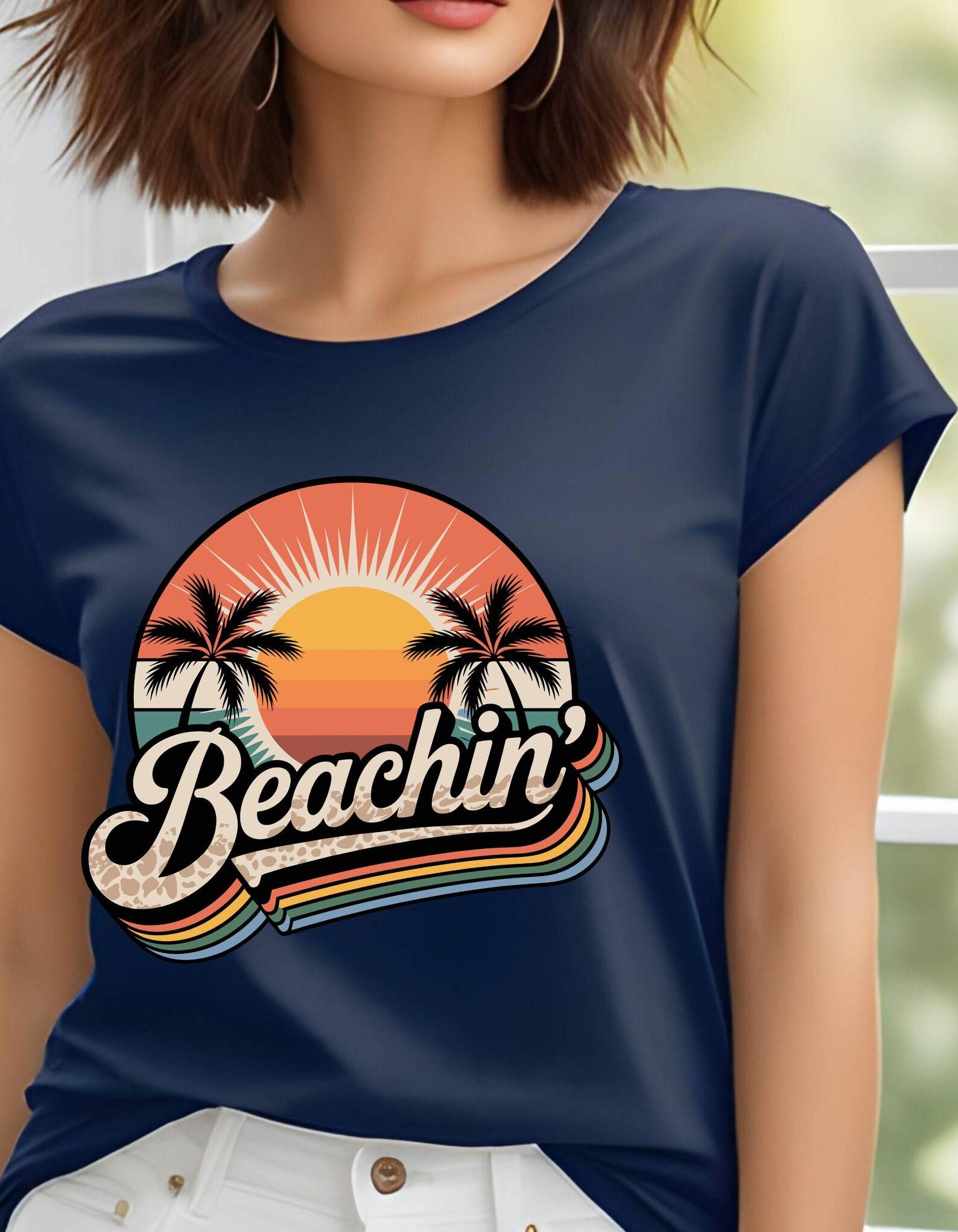 Beachin Vacation Tee - Palm Trees and Sunshining Unisex Jersey Short Sleeve Tee, Tropical Summer Vibe, Casual Wear, Retro Graphic L