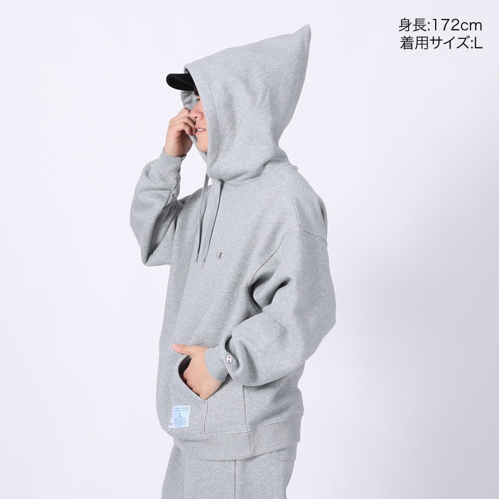 Champion Long Sleeve Cotton USA LooseFit Hooded Sweatshirt with Action Oxford Men's One-Point Logo, Style, Gray, C3-Y135