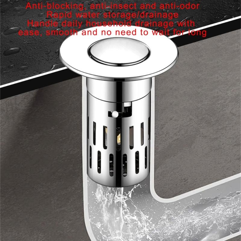 Bathroom Sink Stoppers with Popup Design & Removable Steel Strainer Basket Hair Catcher Home Bathroom Accessories