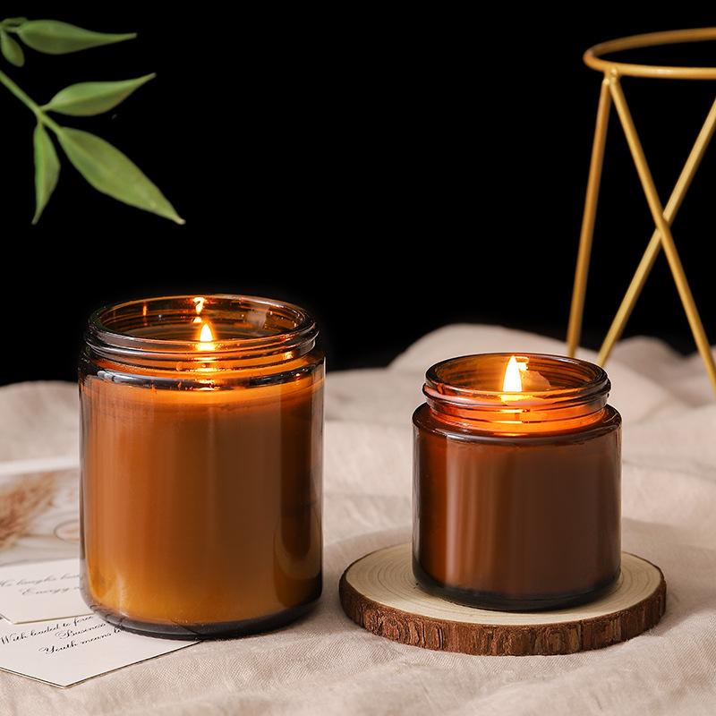 Exclusive Custom Logo Luxury Clear Glass 4oz 8oz Frosted Empty Candle Jar Container Lids Box Elegant Candle Holders Lanterns (Amber,8oz) янтарь