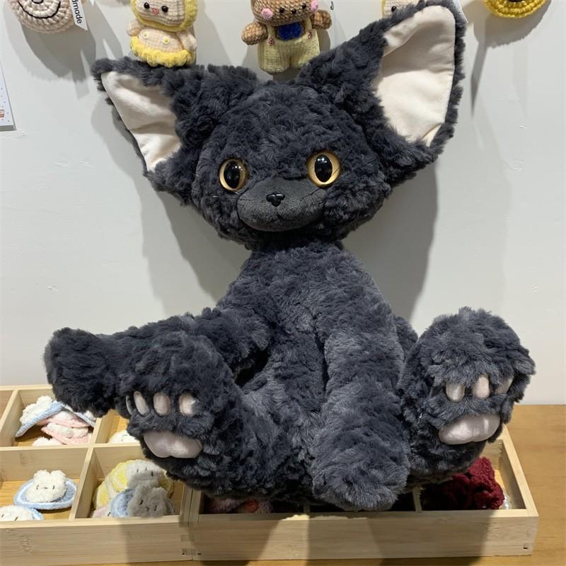 Cute Black Cat Plush Toy Throw Pillow Khaki Curly KUKI Black Cat Long Hair Doll Stuffed Animals Festive Gifts for Kids Birthday