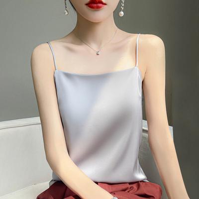 Chaleco de Verano Tirantes Sin Mangas Tejido Liso Camisetas sin Mangas Corte Holgado Suave Elástico Textura Satinada Chaleco Bajo