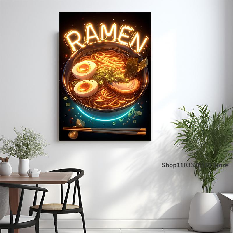 Neon Style Ramen Japanese Food Noodles Eggs Art Poster Canvas Painting Wall Prints Picture for Living Room Home Decor