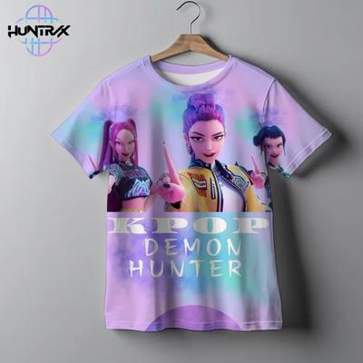 Camiseta Esportiva Kpop Demon Hunters Estampa 3D Secagem Rápida Respirável Menino Menina Top de Manga Curta ao Ar Livre Harajuku Hip-hop Anime Infantil