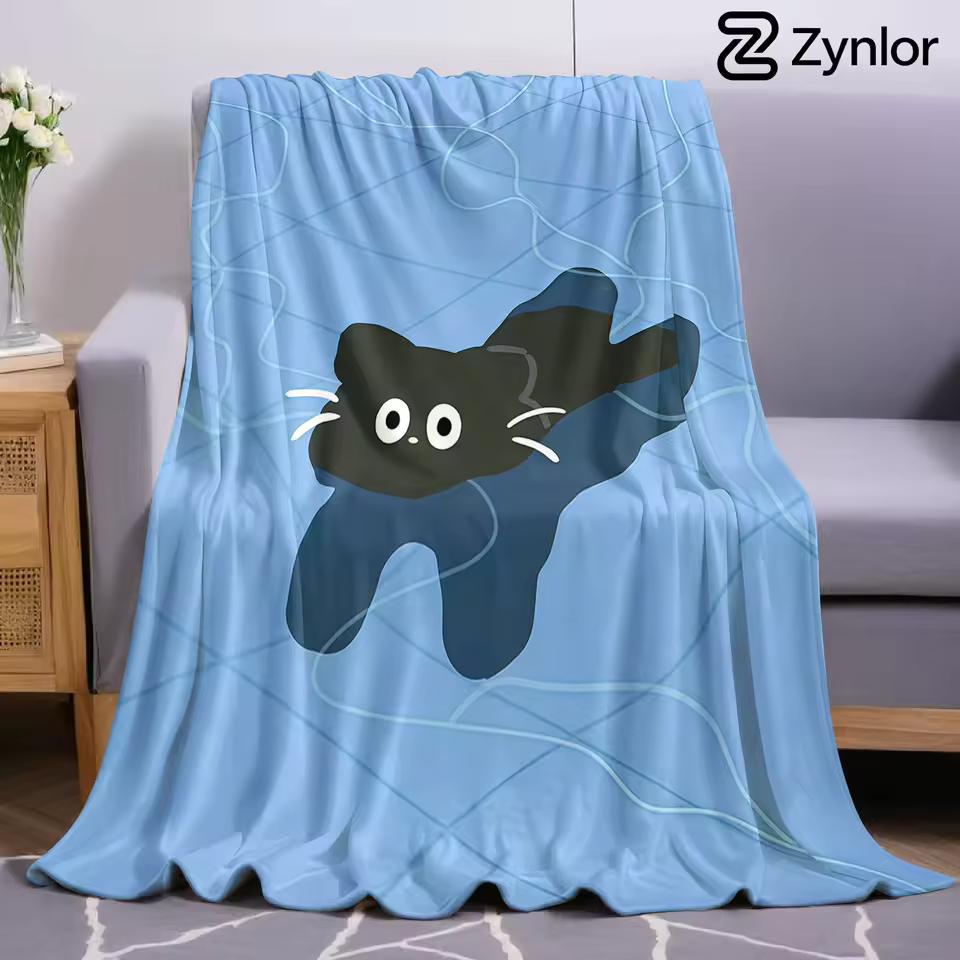Wet Paws Cartoon Anime Print Flannel Blanket Soft Warm Throw for Kids Bedroom Sofa Bed Christmas Office Car