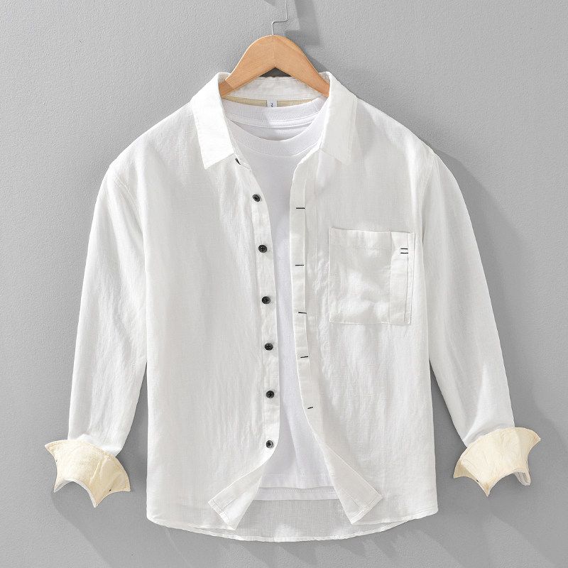 Men's Linen Long-Sleeve Shirt, Spring/Summer New Style, Breathable Tencel, High-End Casual Shirt Jacket, Trendy