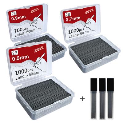 1000 unidades Grafite Mecânico 0.5 0.7 0.9mm 2b 60mm Desenho Artístico Lápis Automático Refis Substituíveis Com 2 Tubos Papelaria