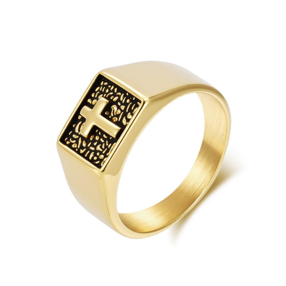 Somen Vintage Stainless Steel Cross Signet Ring for Men Silver Black Gold Color Versatile Rings Punk Jewelry Party Gifts Bague