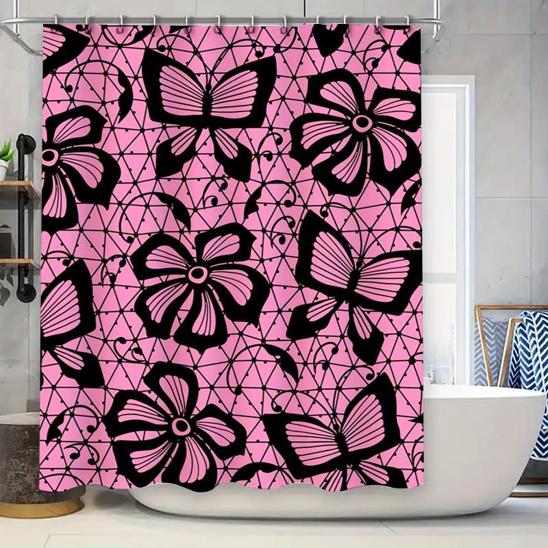 

Pink Black Butterfly Print Shower Curtain Waterproof Decor Home Decoration Customizable Size Available Bath Accessories on AliEx 90x180cm