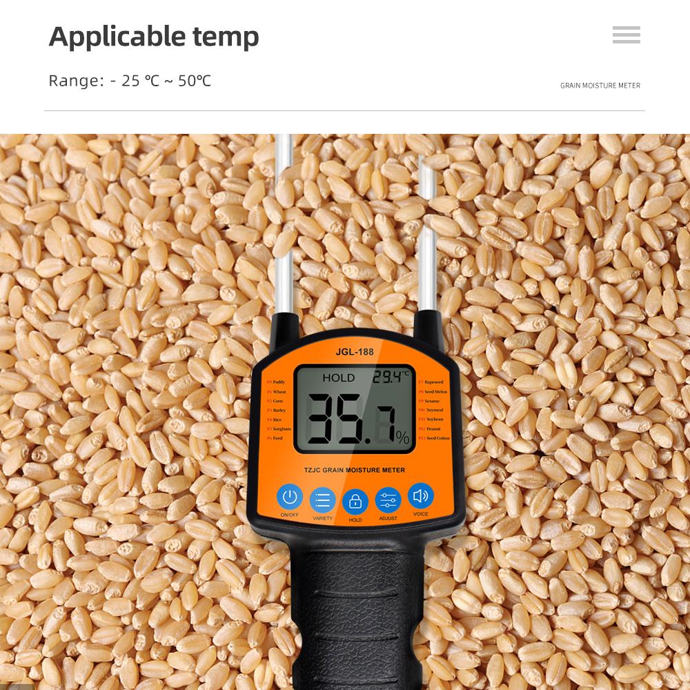 JGL-188 Grain Moisture Meter LCD Display Humidity Tester Handheld Hygrometer Water Content Detector for Corn Wheat Rice Paddy
