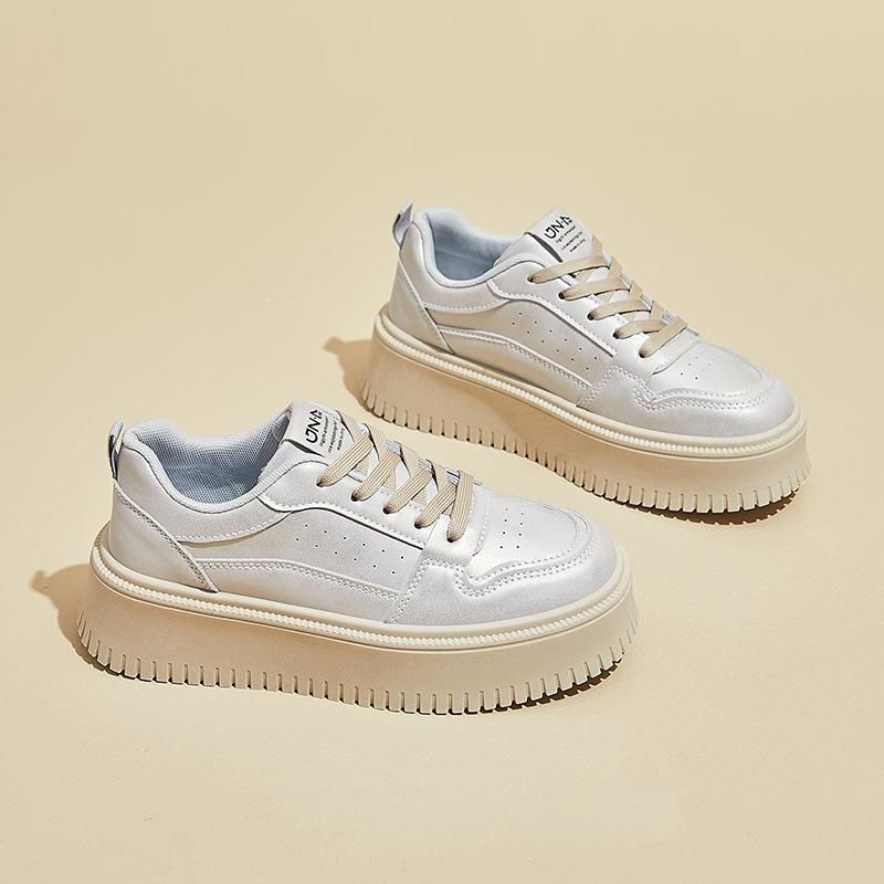 Women's Casual Chunky Platform Sneakers Anti-Slip PU Leather Walking Shoes Comfortable Lace-Up Running Shoes Breathable Work Tennis Sneaker for Female