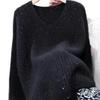 2026 Autumn Fine Glitter V-Neck Sequined Knitwear Sweater - Stylish Lazy Black Edition for Women