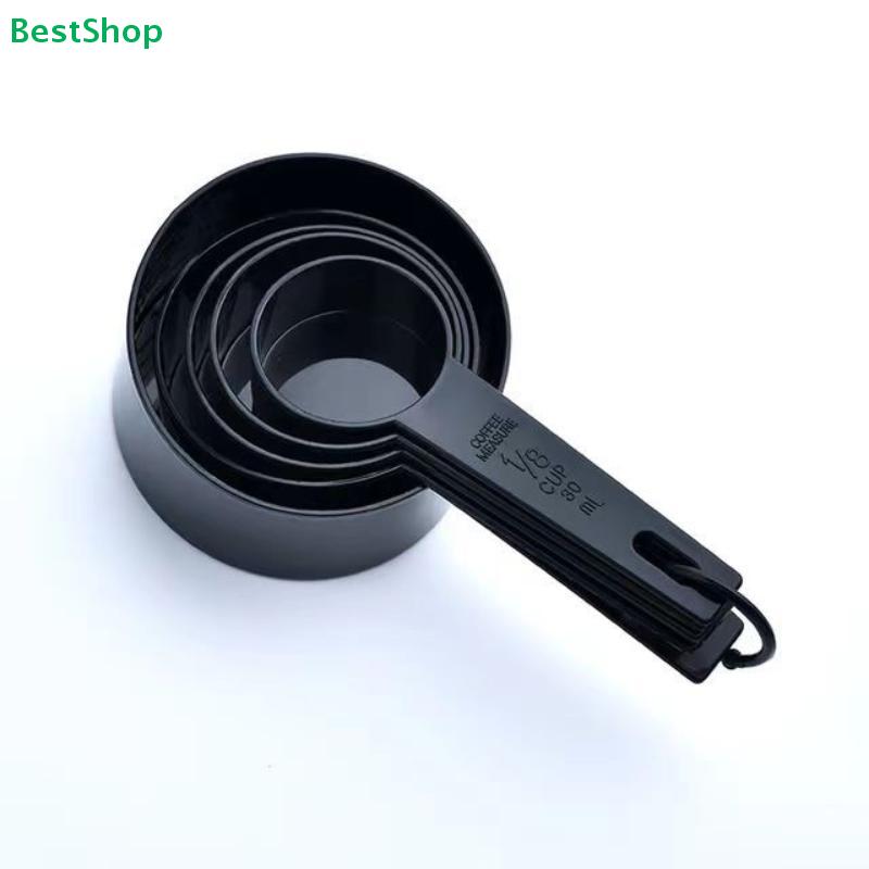 5er-Pack Schwarzes Messlöffel-Set - Stapelbare Kunststoff-Messlöffel mit Aufhängering zum Backen & Kochen