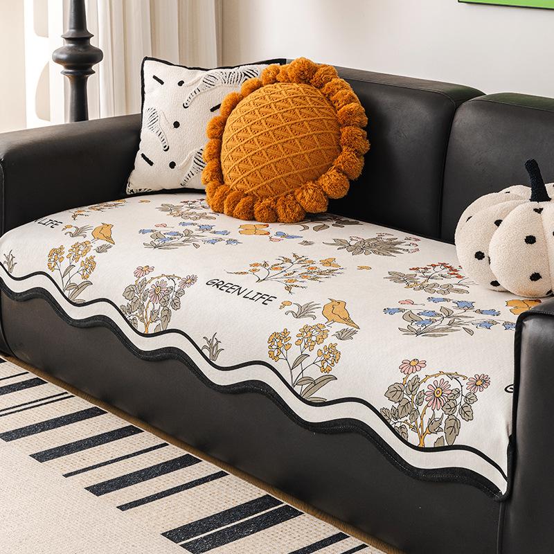 

Подушка для дивана из шенилла нестандартной формы, новинка 2024 года, универсальная на четыре сезона, кремовый цвет, ветрозащитная, устойчивая к царапинам от кошек, тканевый чехол для дивана 90*90cm