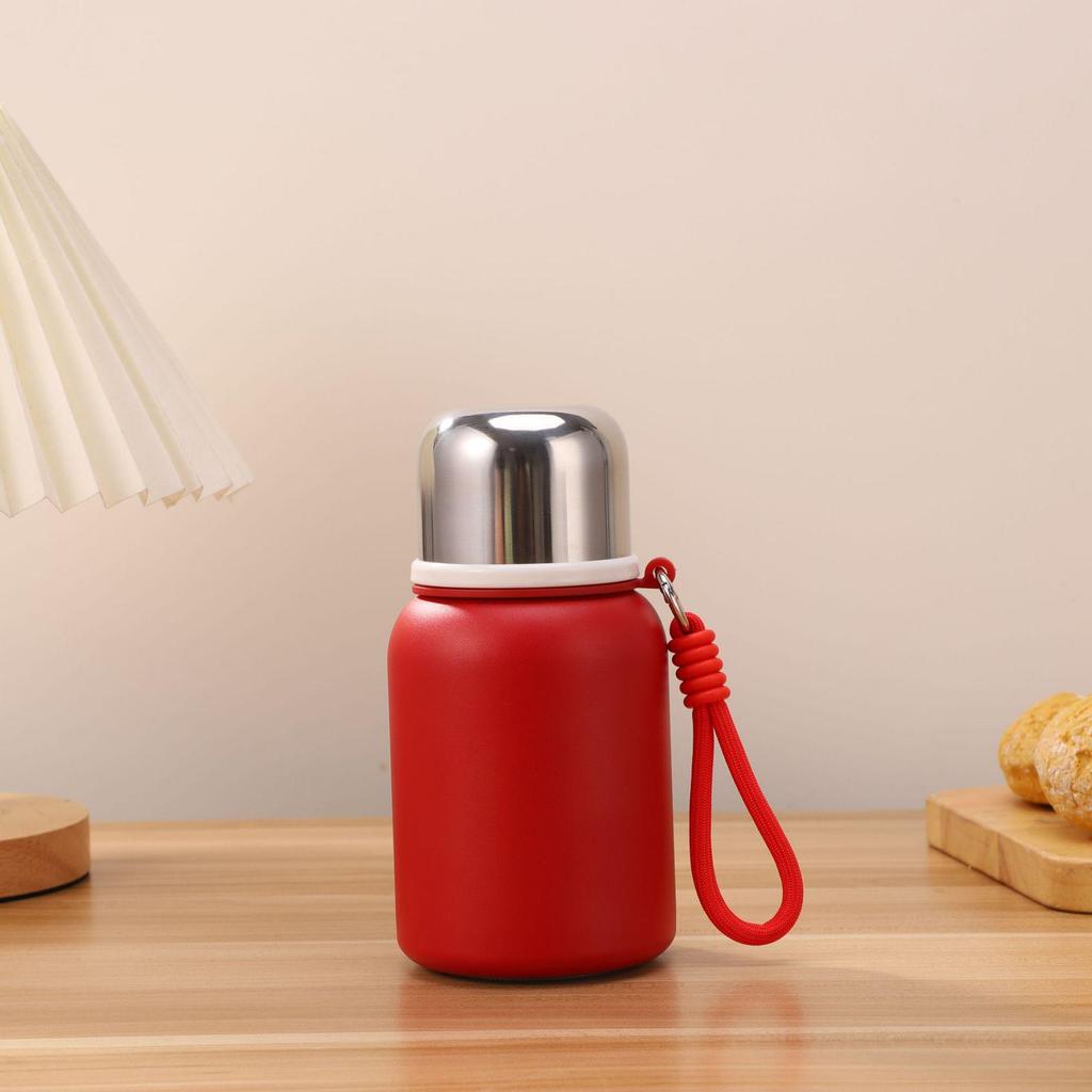 Compact Stainless Steel Flip-Top Insulated Bottle with Lanyard - Ideal Gift for Students