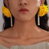 1 Pair with Beads Tassel Yellow Rose Earrings Temperament Chinese Rose Earrings  Birthday