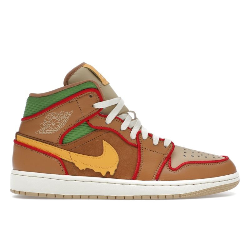 Air Jordan 1 Mid SE Cheeseburger Men Sneakers Brown Flax Sesame IB7403-224