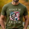 Hooked On Freedom T Shirt Patriotic for Men Fisherman Aesthetic Husband American Bass Vintage Washed Unisex Graphic Slightly