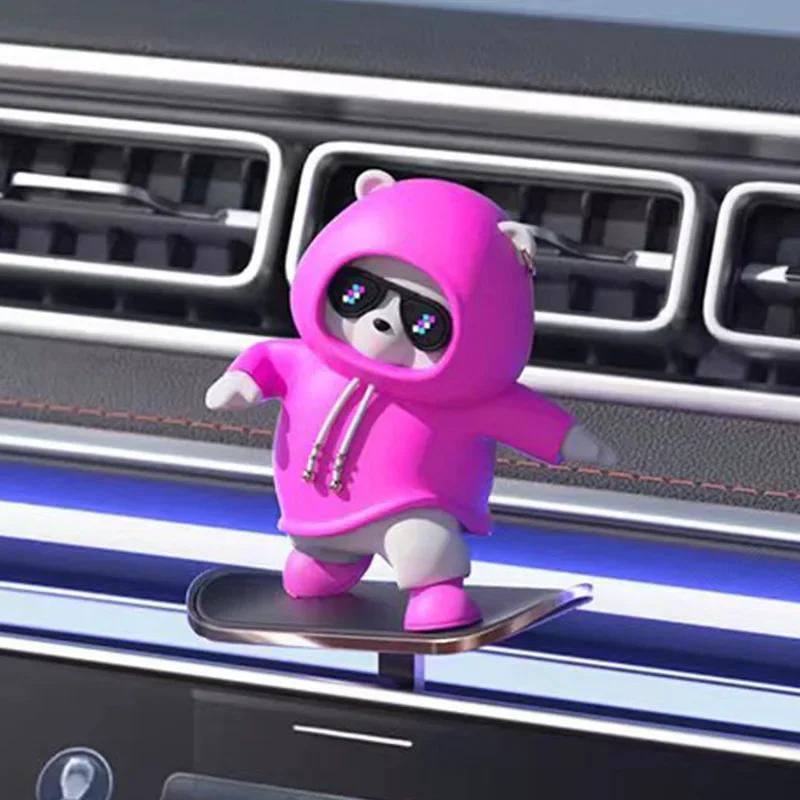 Interesting Car Interior Decoration Mini Cute Cartoon Skateboard Bear Central Control Screen Sliding Creative Car Ornaments