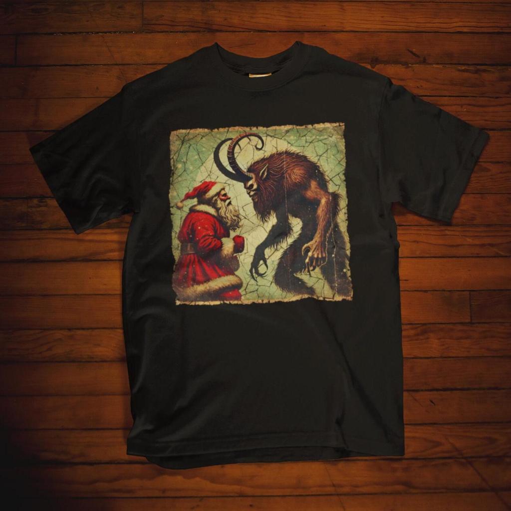 Krampus Vs Santa Claus Shirt, Merry Creepmas Shirt, Dark Holiday Apparel, Vintage-Style Christmas Shirt, Dark Folklore Shirt Gift Idea