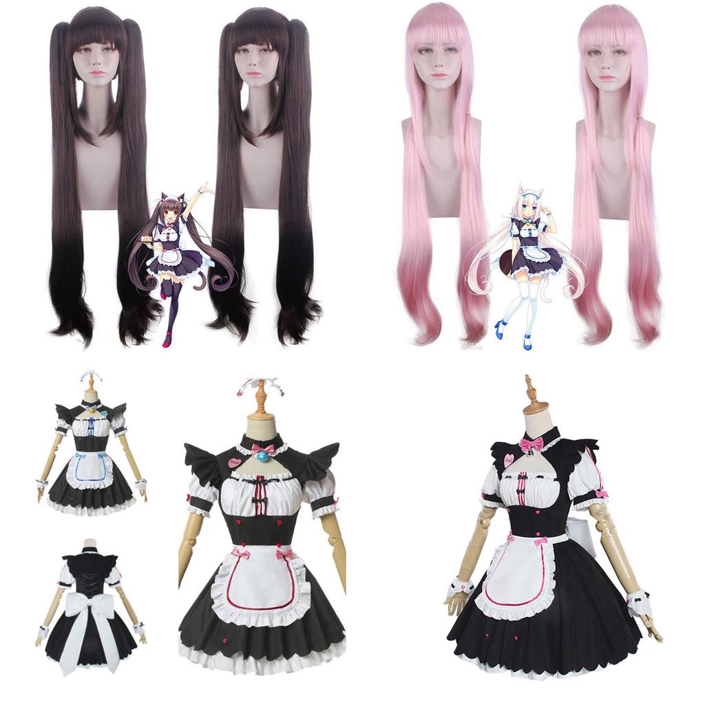 Nekopara Chocola Vanilla Cat Maid Dress Cosplay Costume Wig Breathable Exquisite Workmanship